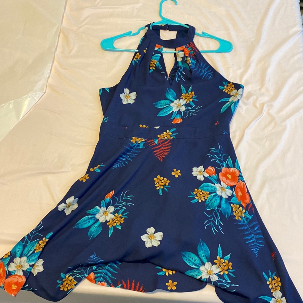 Navy Blue floral a-line dress. Size 8 from express.